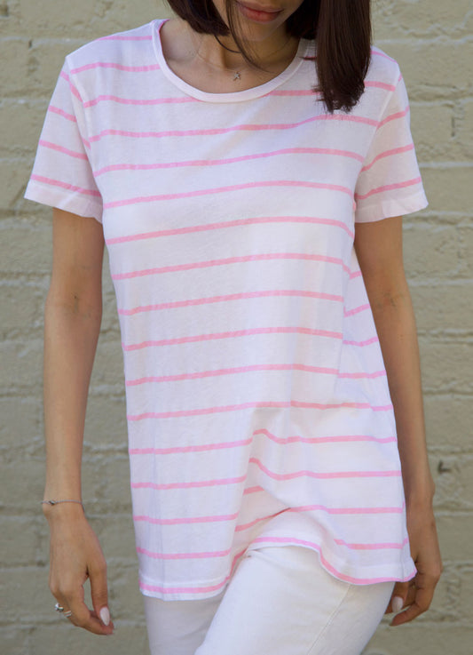 Women's Pink Neon Striped T-shirt 100% Cotton Made In Los Angeles