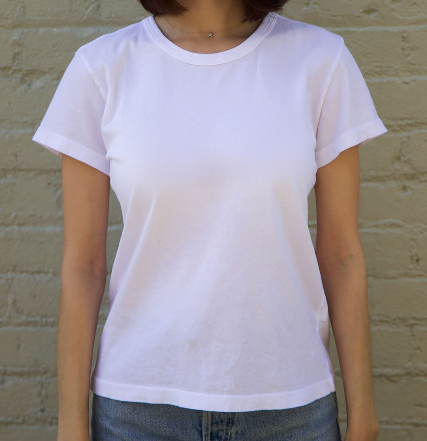 Women's Shrunken Boxy Crew Neck Tee in White 100% Cotton Made In Los Angeles